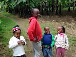 These children run out to greet Harriet and me in the village.